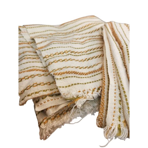 Vintage 60s-70s Woven Stripe Fabric 2 Pieces Material Retro Textile Home Decor - Picture 4 of 10